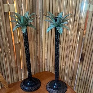 Tropical Palm Tree Candle Holders - Black and Green